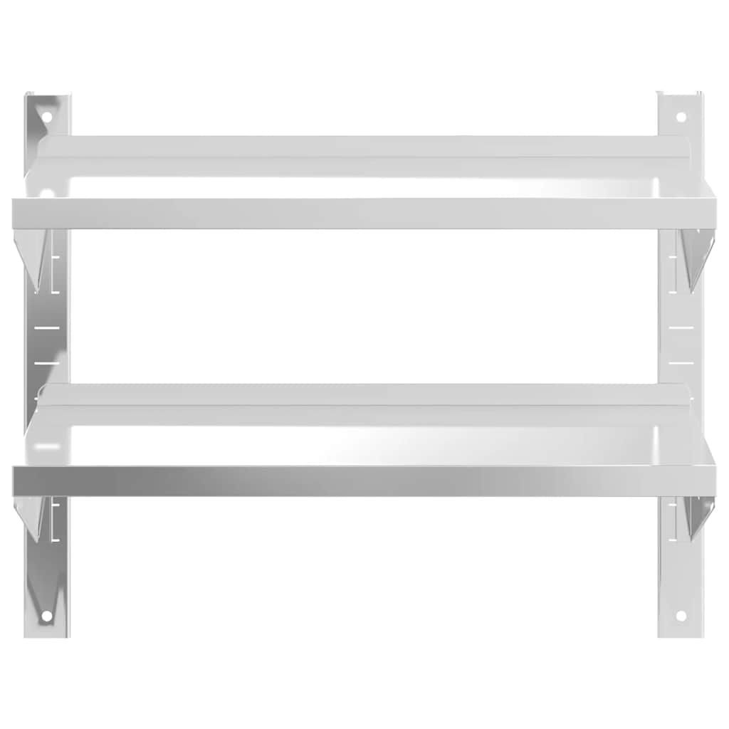 2 szintes ezüst rozsdamentes acél fali polc 75 x 23,5 x 60 cm