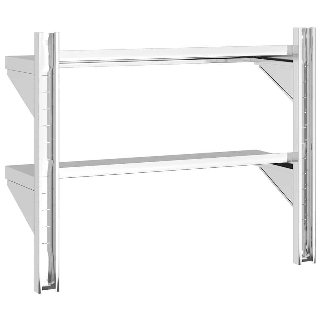 2 szintes ezüst rozsdamentes acél fali polc 75 x 23,5 x 60 cm