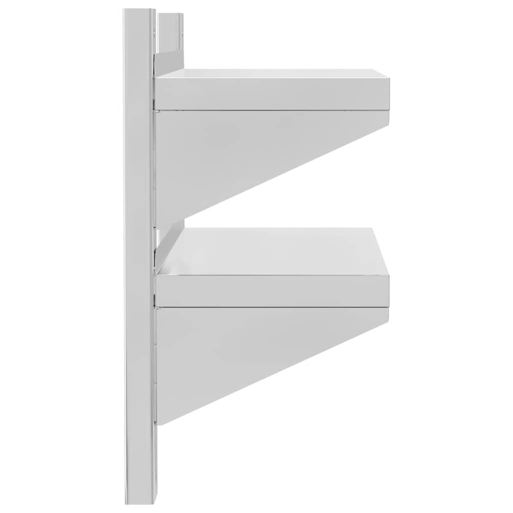 2 szintes ezüst rozsdamentes acél fali polc 50 x 23,5 x 48 cm
