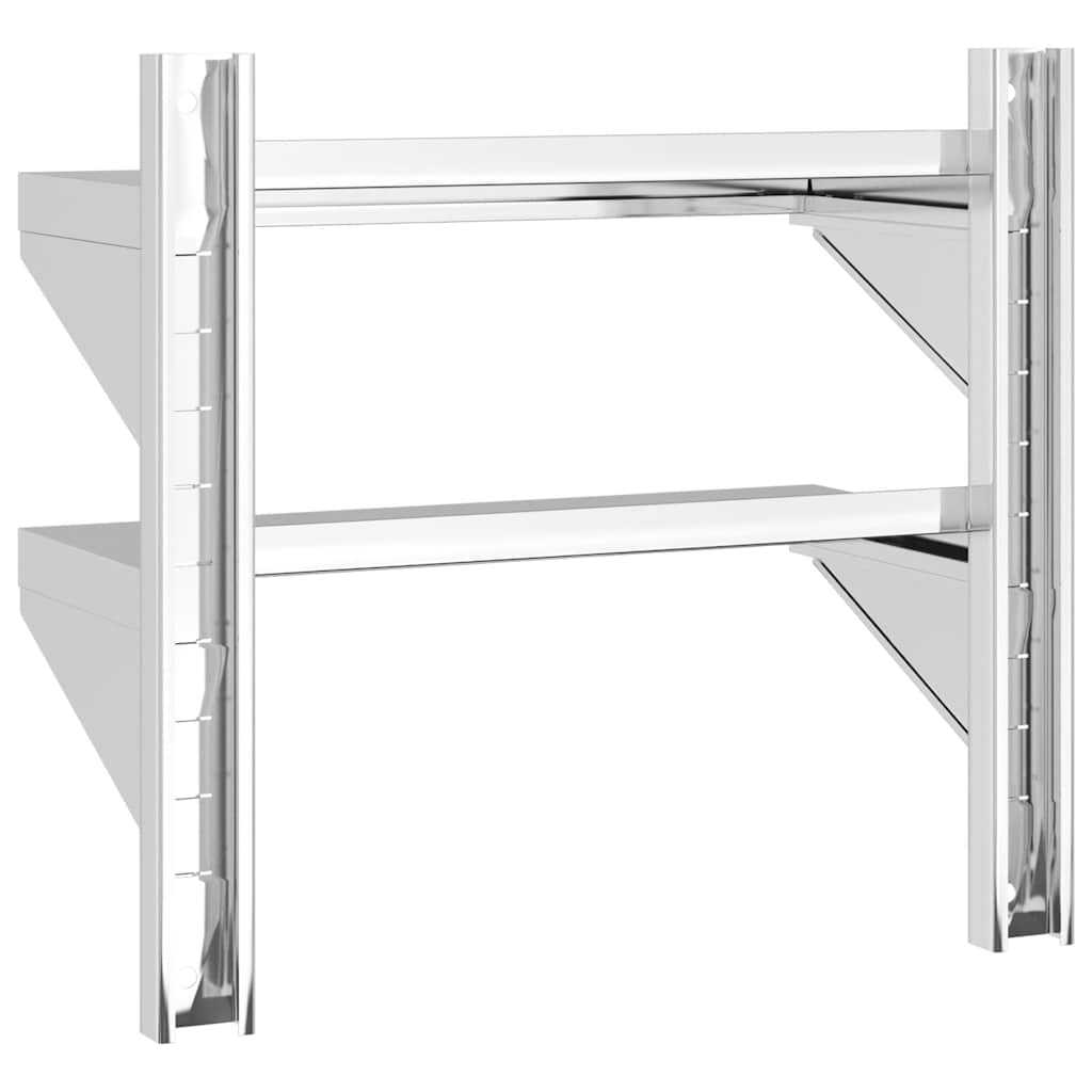2 szintes ezüst rozsdamentes acél fali polc 50 x 23,5 x 48 cm