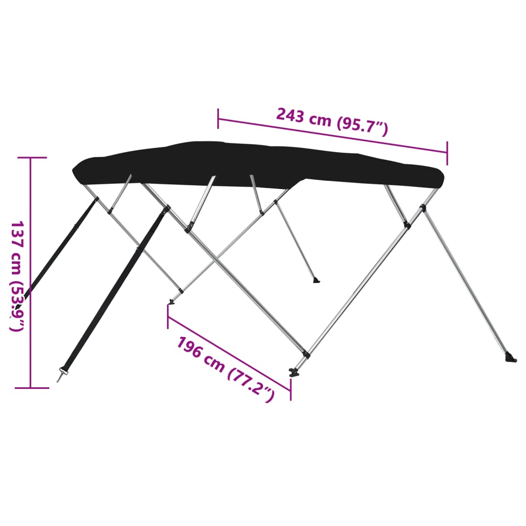 fekete négyágú bimini tető 243 x 196 x 137 cm