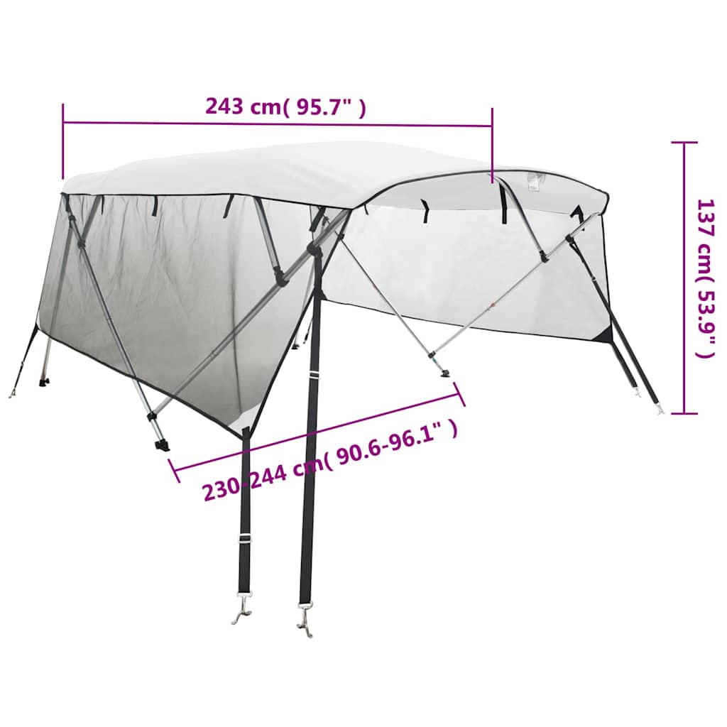 négyágú bimini tető hálós oldalfalakkal 243x(230-244)x137 cm