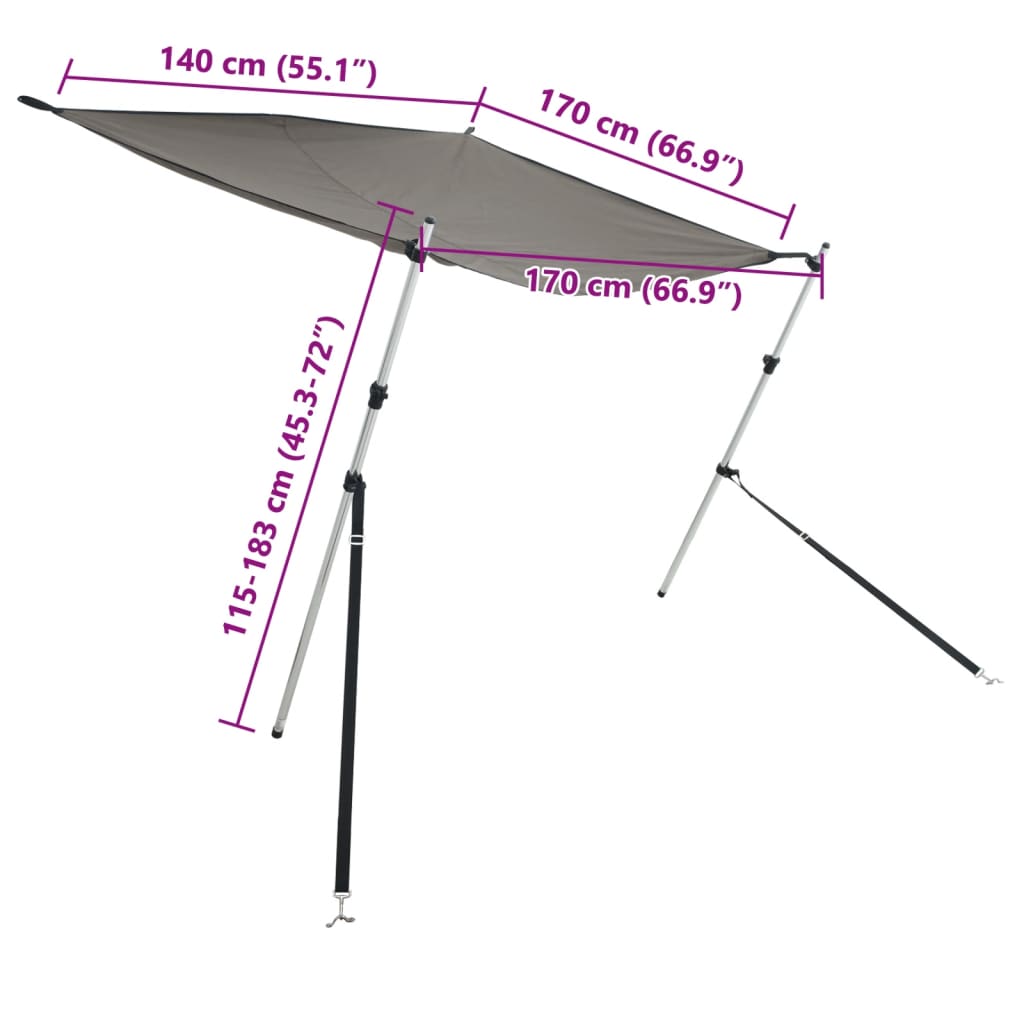 antracit T-alakú árnyékolóhosszabbító 170 x 170 x (115-183) cm