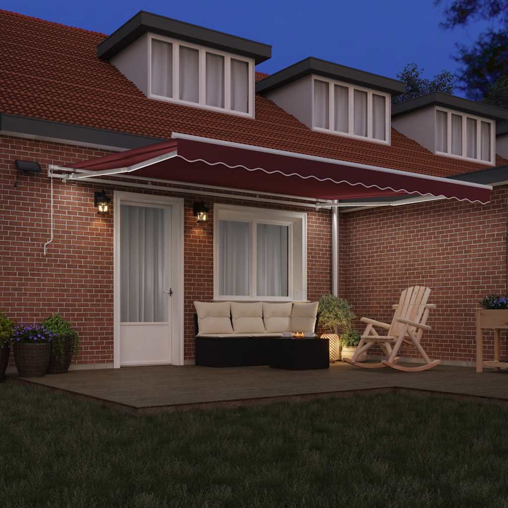 burgundi vörös kézzel kihúzható LED-es napellenző 450 x 300 cm