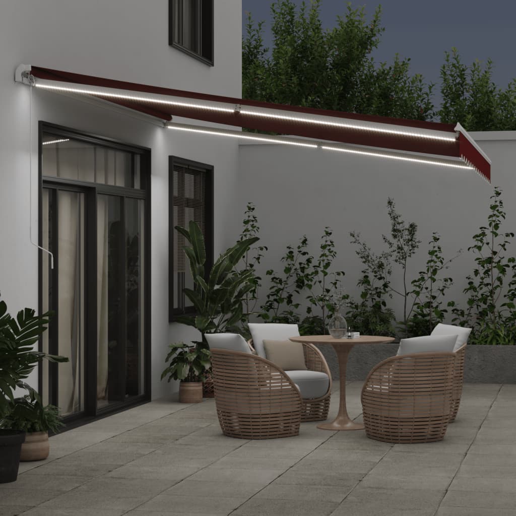 burgundi vörös kézzel kihúzható LED-es napellenző 400 x 350 cm