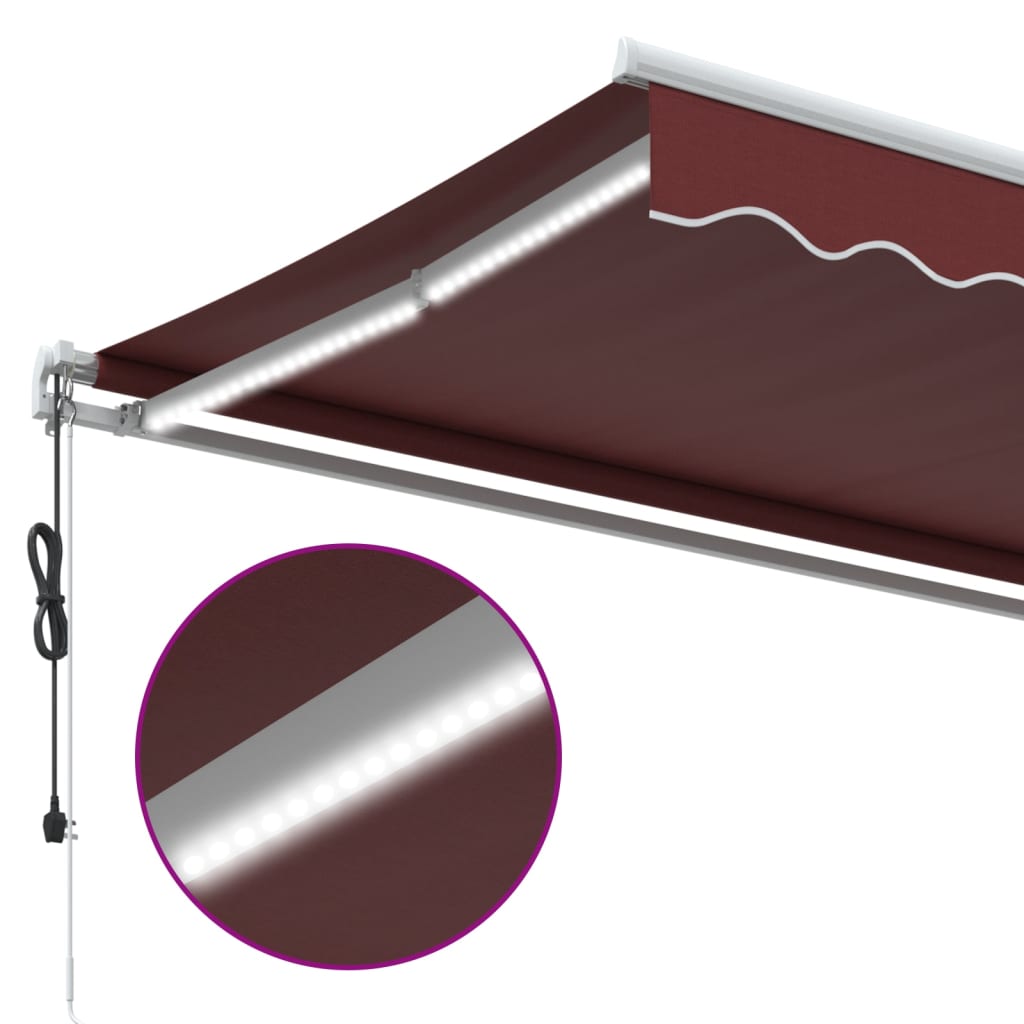 burgundi vörös automata kihúzható LED-es napellenző 400x350 cm