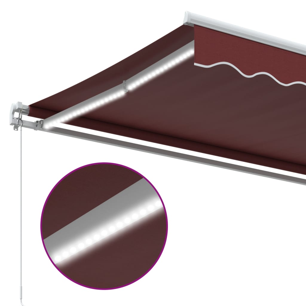 burgundi vörös kézzel kihúzható LED-es napellenző 500 x 350 cm