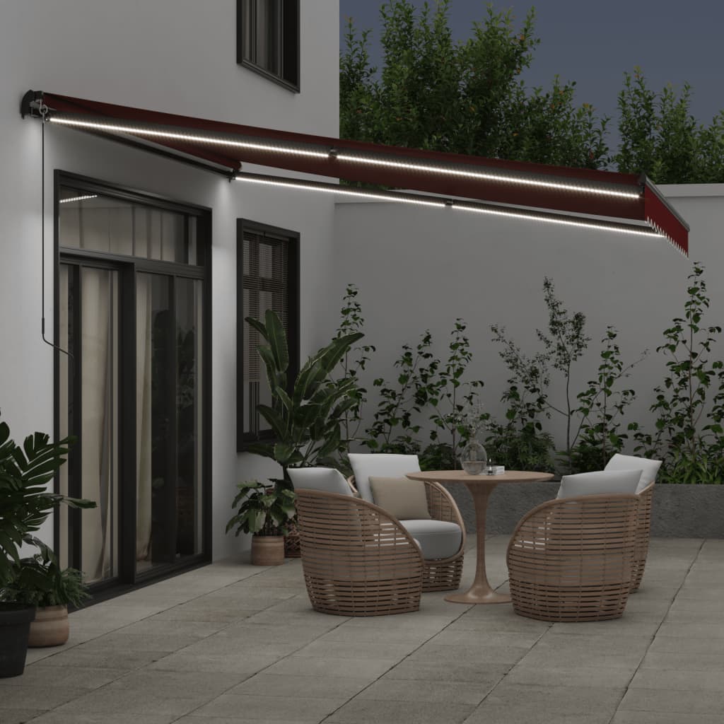 burgundi vörös kézzel kihúzható LED-es napellenző 400 x 350 cm