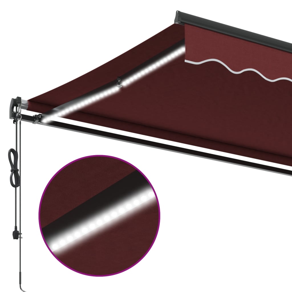 burgundi vörös automata kihúzható LED-es napellenző 450x350 cm