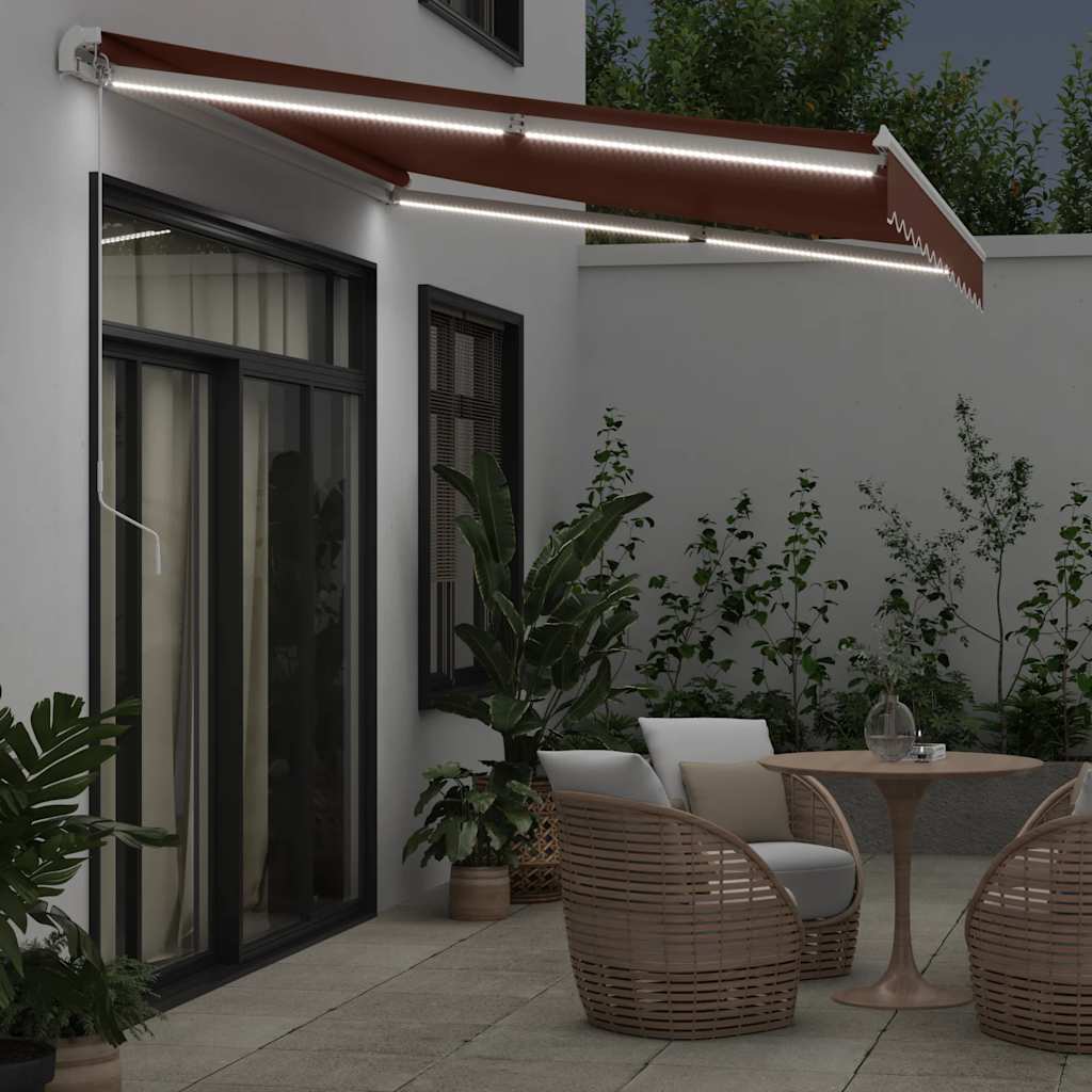 barna kézzel kihúzható LED-es napellenző 350 x 250 cm