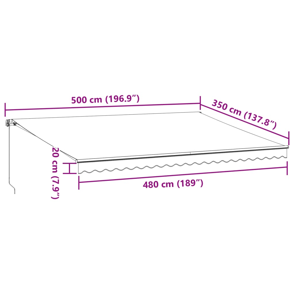 barna kézzel kihúzható LED-es napellenző 500 x 350 cm