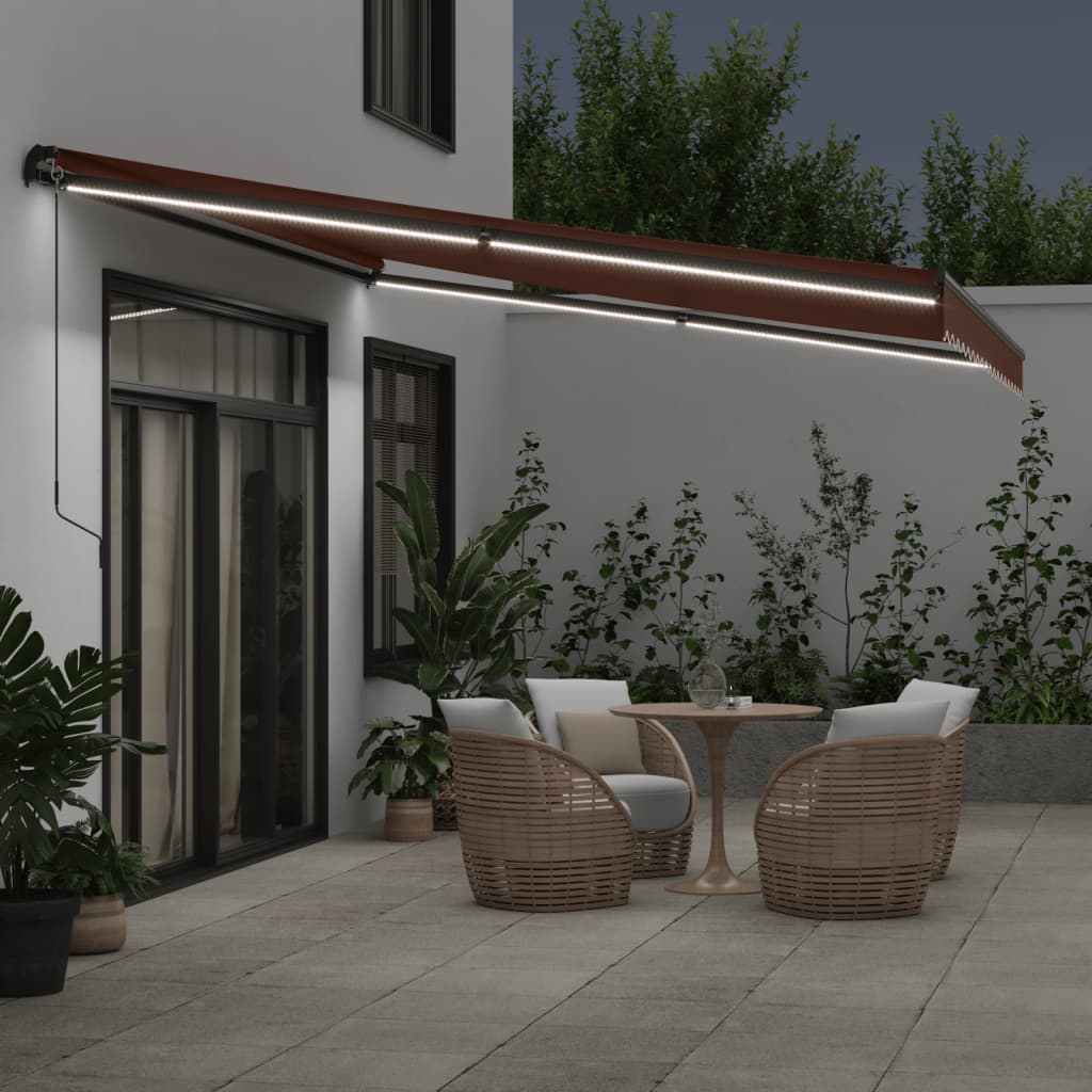 barna kézzel kihúzható LED-es napellenző 450 x 350 cm