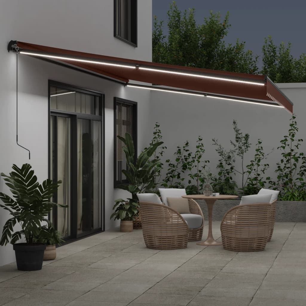 barna kézzel kihúzható LED-es napellenző 600 x 350 cm