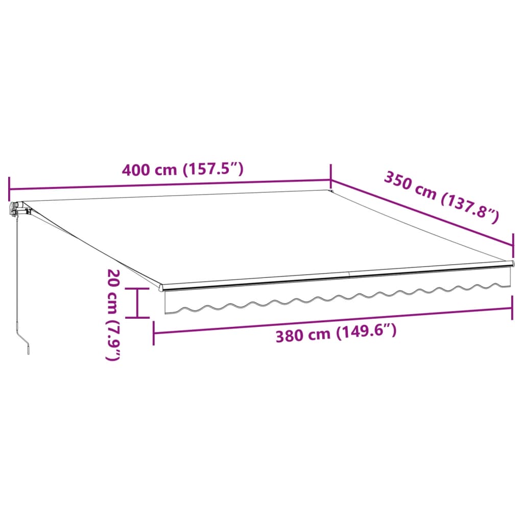 antracitszürke-fehér LED-es kézi napellenző 400 x 350 cm