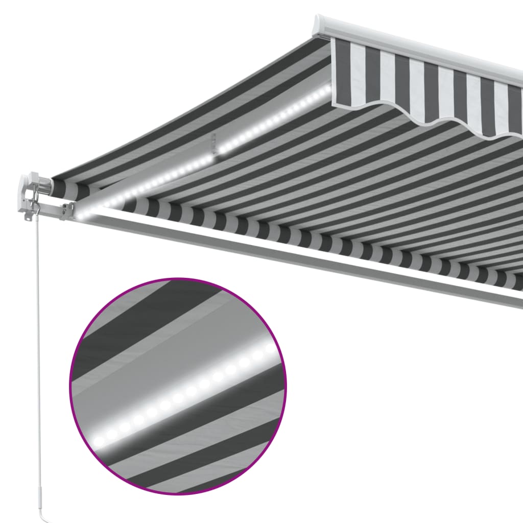 antracitszürke-fehér LED-es kézi napellenző 500 x 350 cm