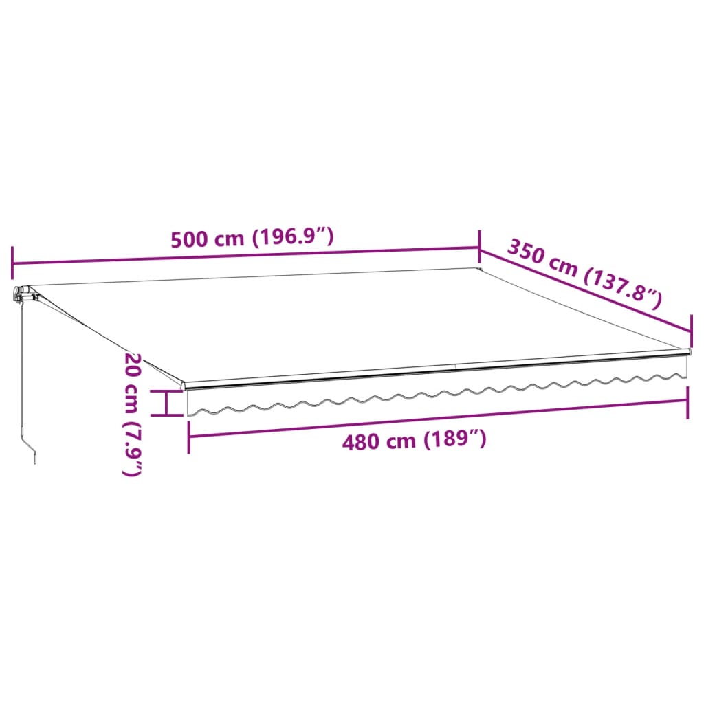 antracitszürke-fehér LED-es kézi napellenző 500 x 350 cm
