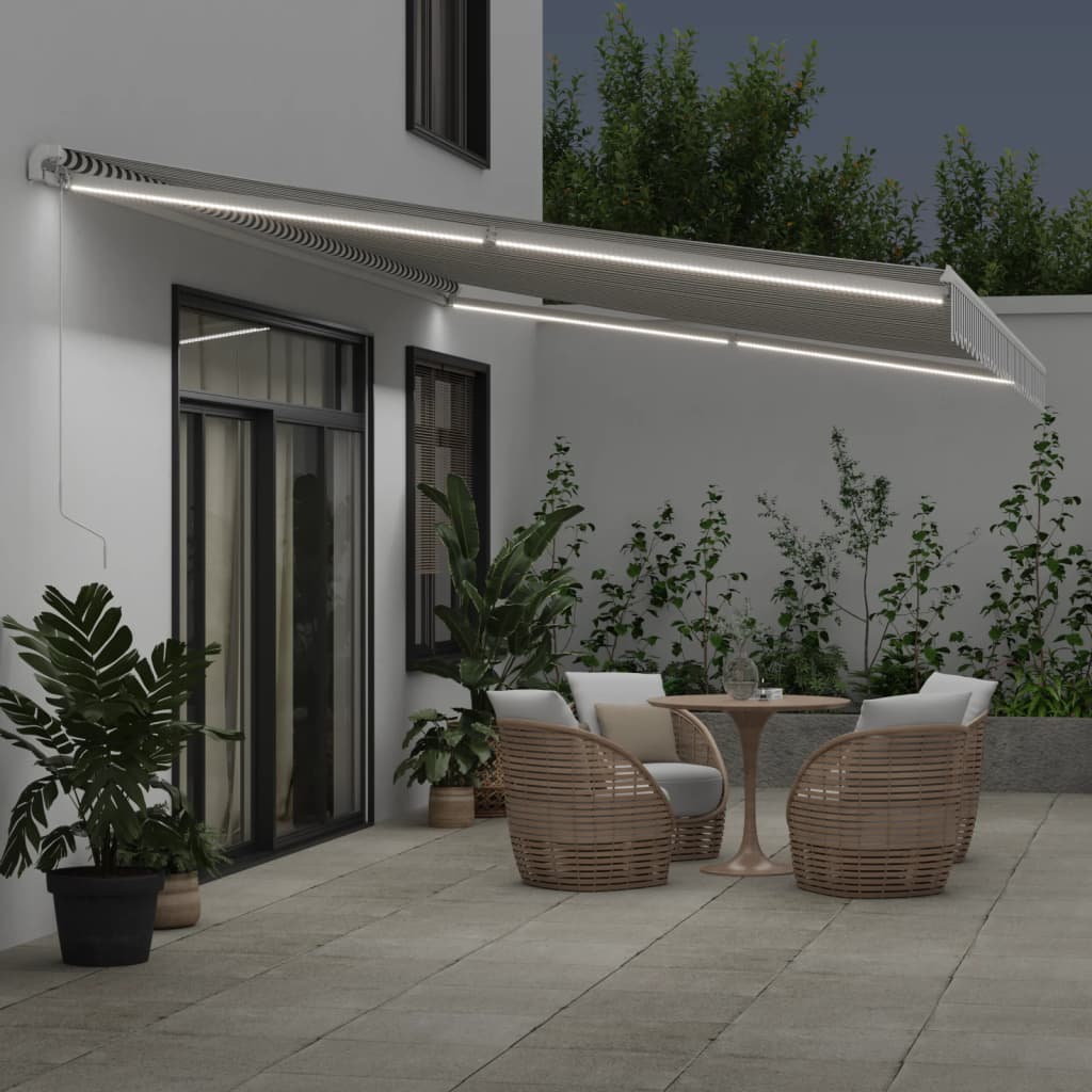 antracitszürke-fehér LED-es kézi napellenző 600 x 350 cm