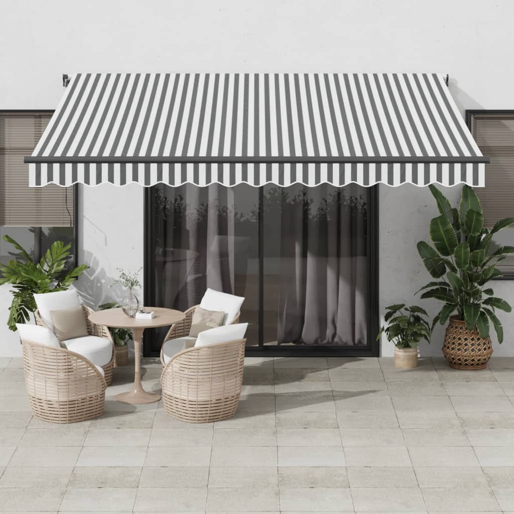 antracitszürke és fehér kézzel kihúzható napellenző 400x350 cm
