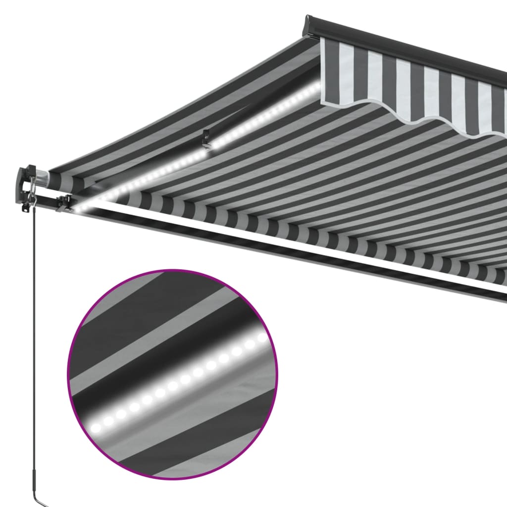 antracitszürke-fehér LED-es kézi napellenző 450 x 300 cm