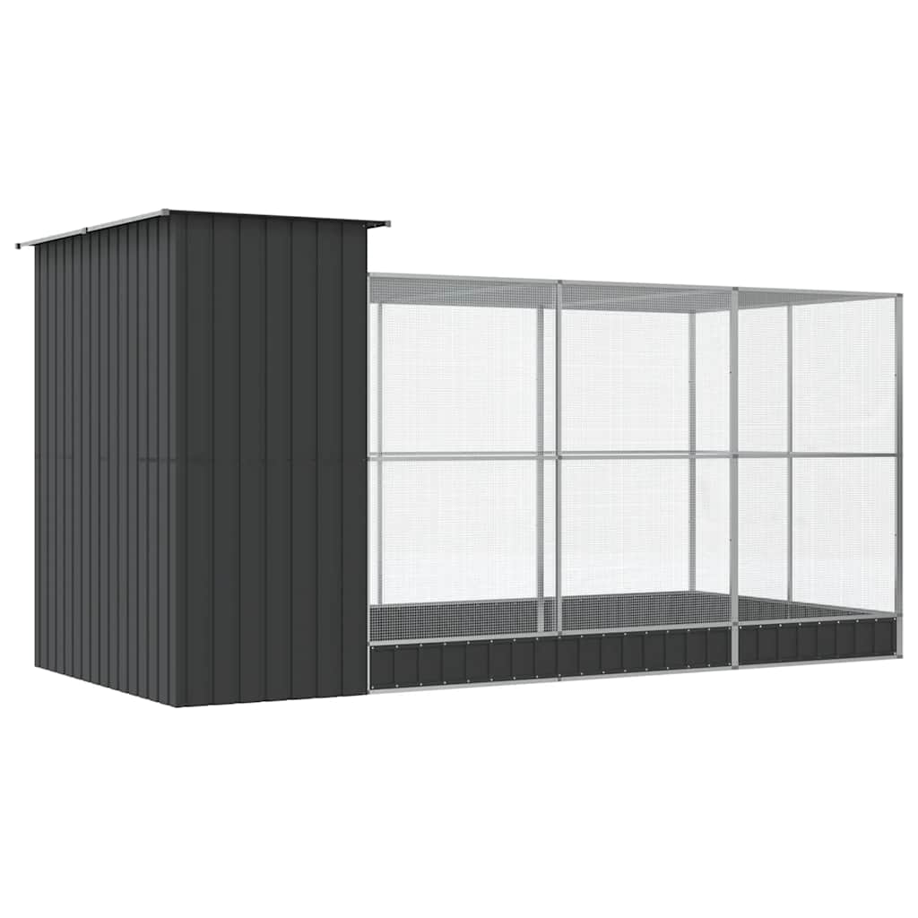 ezüst színű acél madárház kiterjesztésekkel 416 x 203 x 216 cm