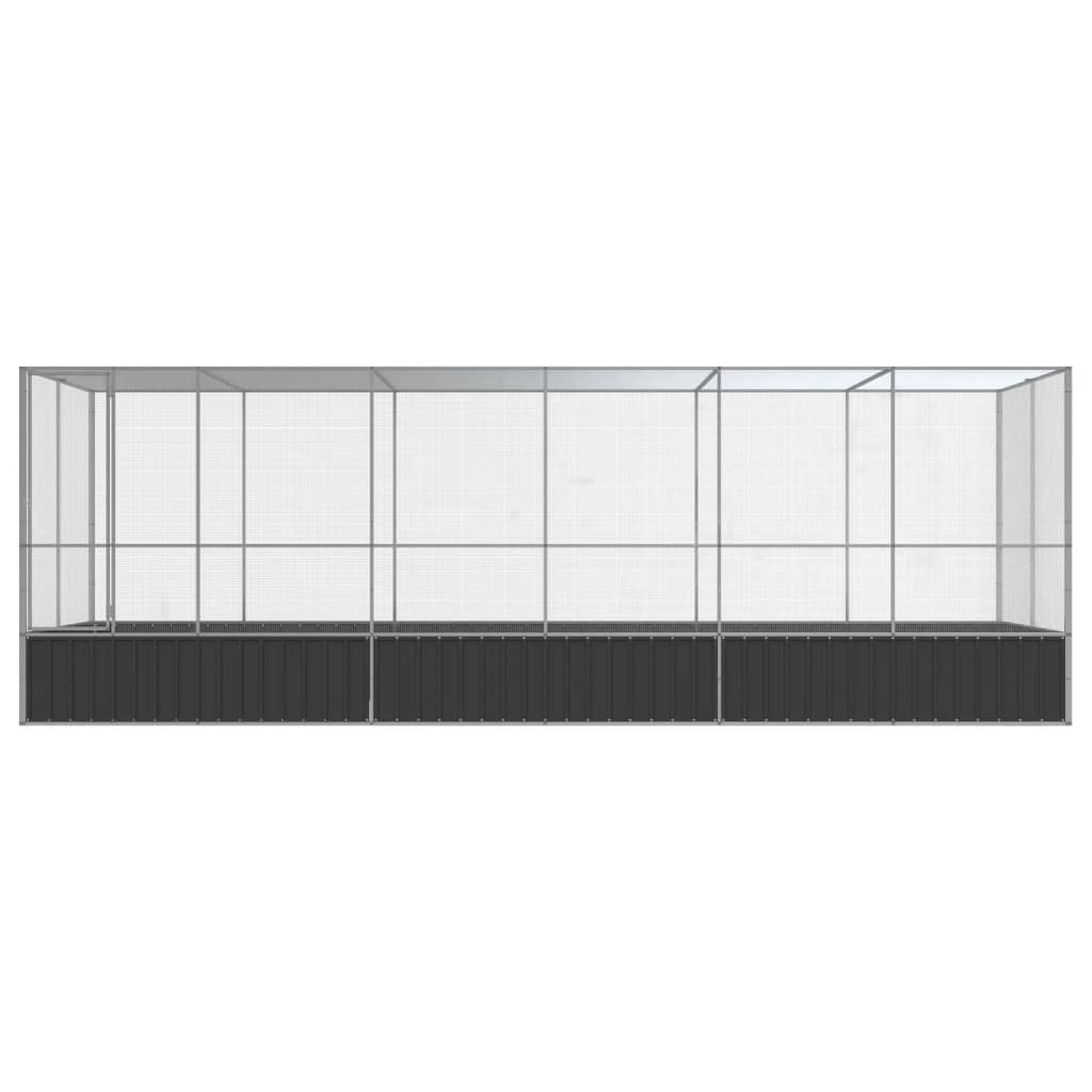 ezüstszínű acél madárház bővítménnyel 625x207x212 cm