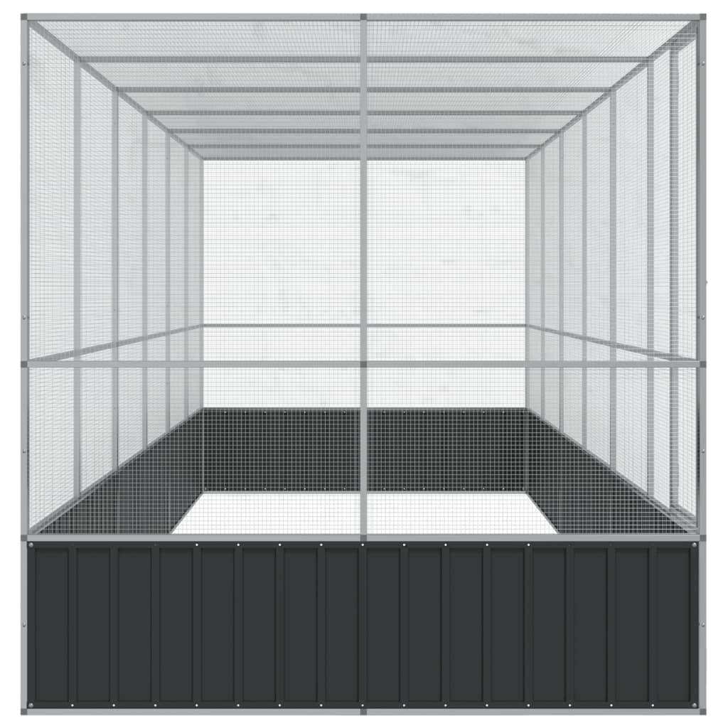 ezüstszínű acél madárház bővítménnyel 625x207x212 cm