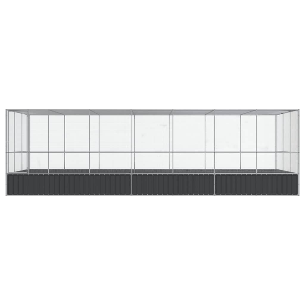 ezüstszínű acél madárház bővítménnyel 725x307x212 cm