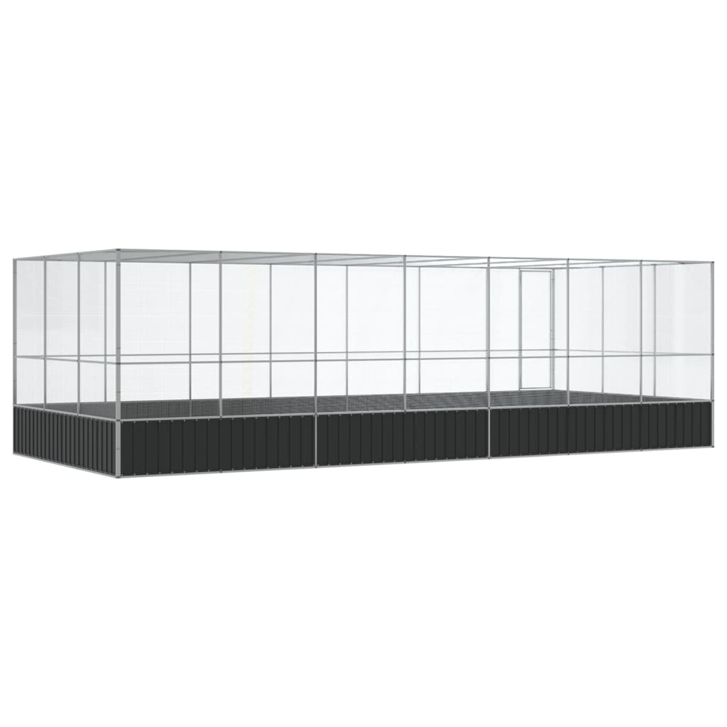 ezüstszínű acél madárház bővítménnyel 725x307x212 cm