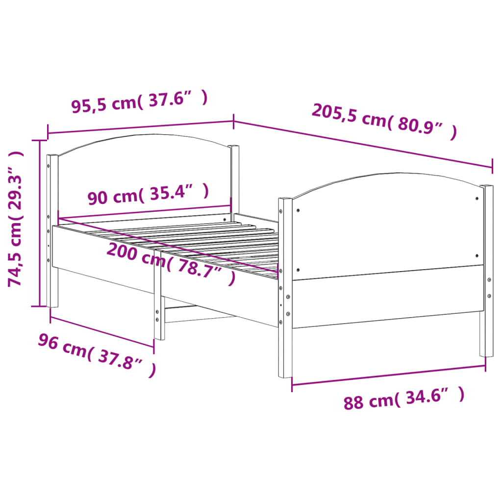fehér tömör fenyőfa ágy matrac nélkül 90 x 200 cm