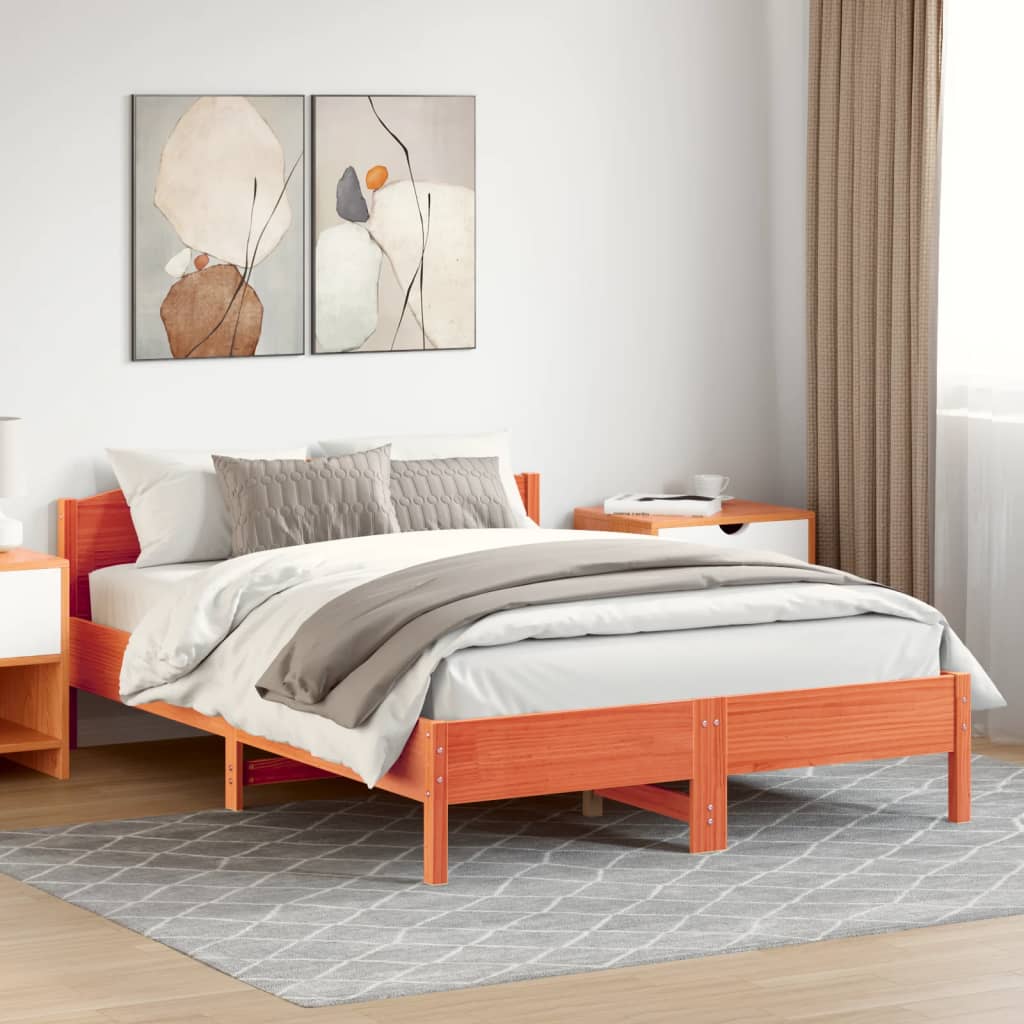 viaszbarna tömör fenyőfa ágy matrac nélkül 140 x 200 cm