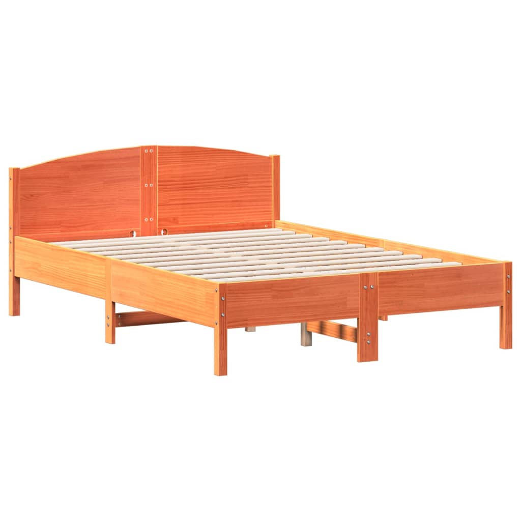 viaszbarna tömör fenyőfa ágy matrac nélkül 140 x 190 cm