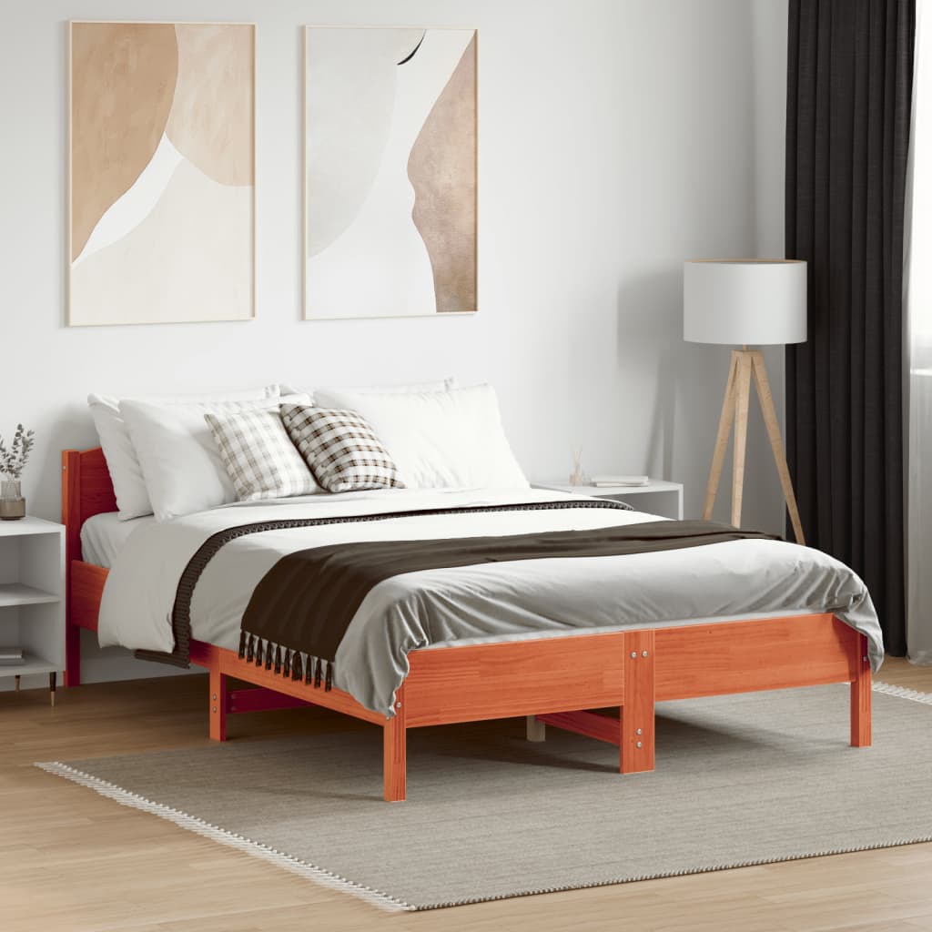 viaszbarna tömör fenyőfa ágy matrac nélkül 135 x 190 cm