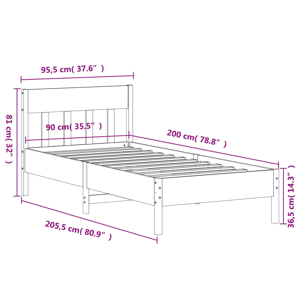 tömör fenyőfa ágy matrac nélkül 90 x 200 cm