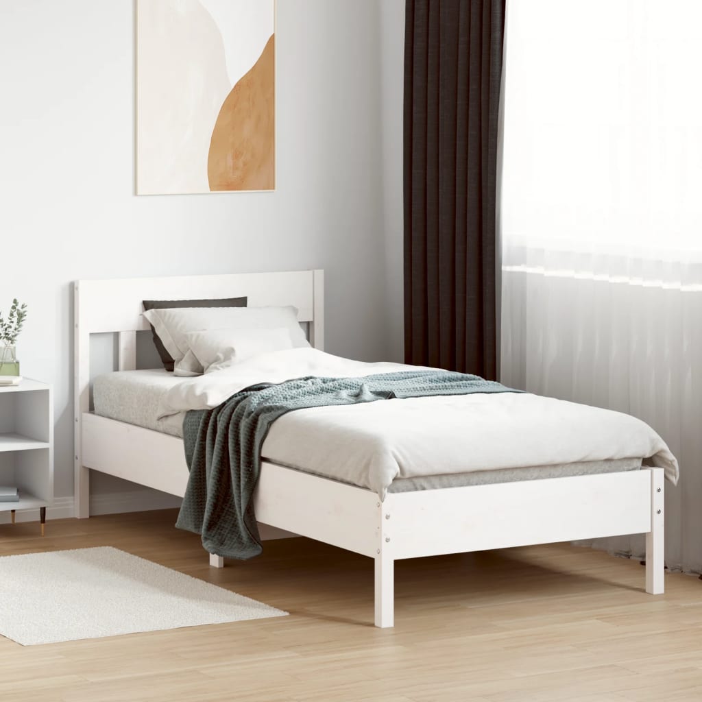 fehér tömör fenyőfa ágy matrac nélkül 90 x 200 cm