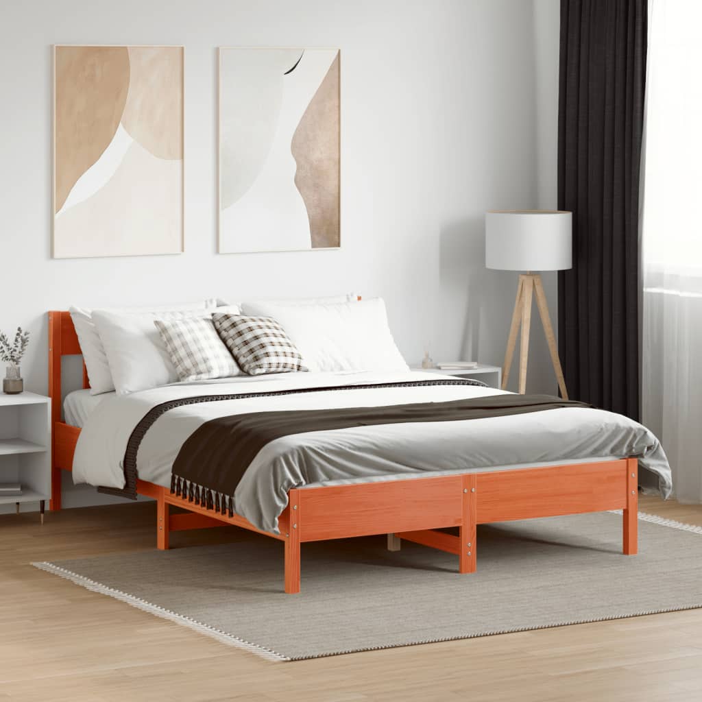 viaszbarna tömör fenyőfa ágy matrac nélkül 135 x 190 cm