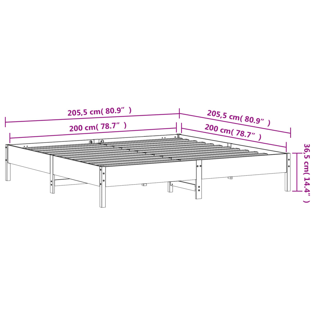 fehér tömör fenyőfa ágy matrac nélkül 200 x 200 cm