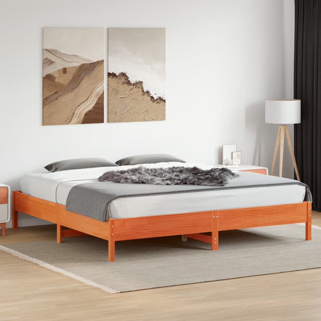 viaszbarna tömör fenyőfa ágy matrac nélkül 200 x 200 cm