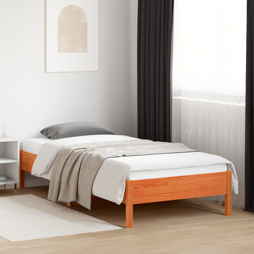 viaszbarna tömör fenyőfa ágy matrac nélkül 90 x 200 cm