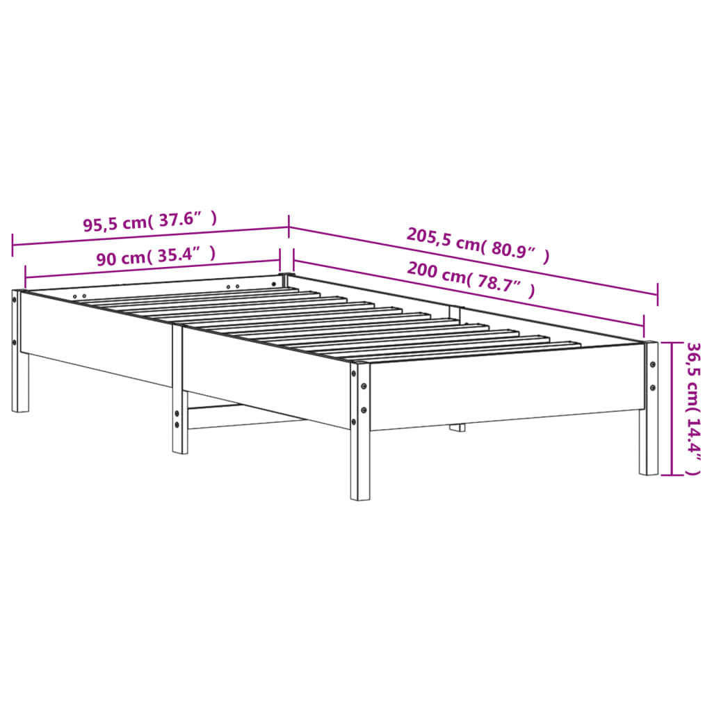 viaszbarna tömör fenyőfa ágy matrac nélkül 90 x 200 cm