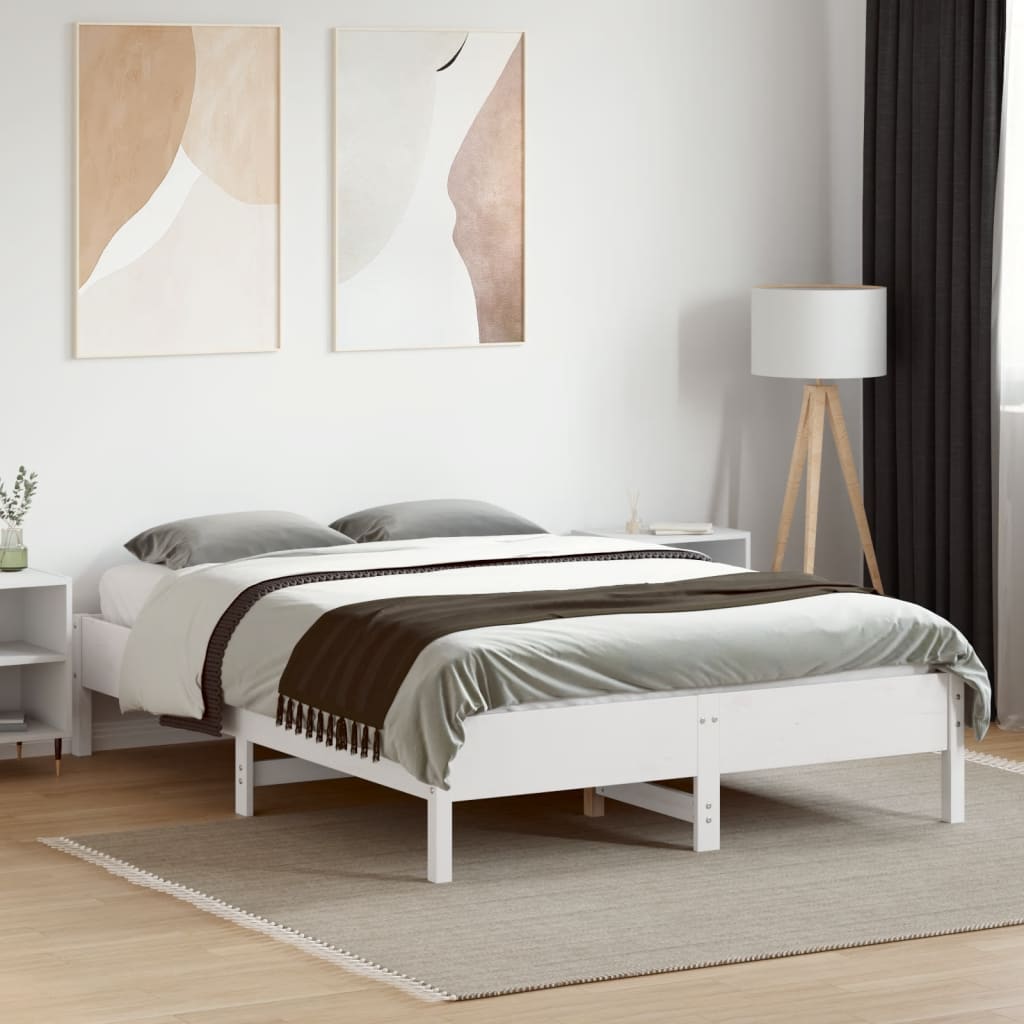fehér tömör fenyőfa ágy matrac nélkül 135 x 190 cm