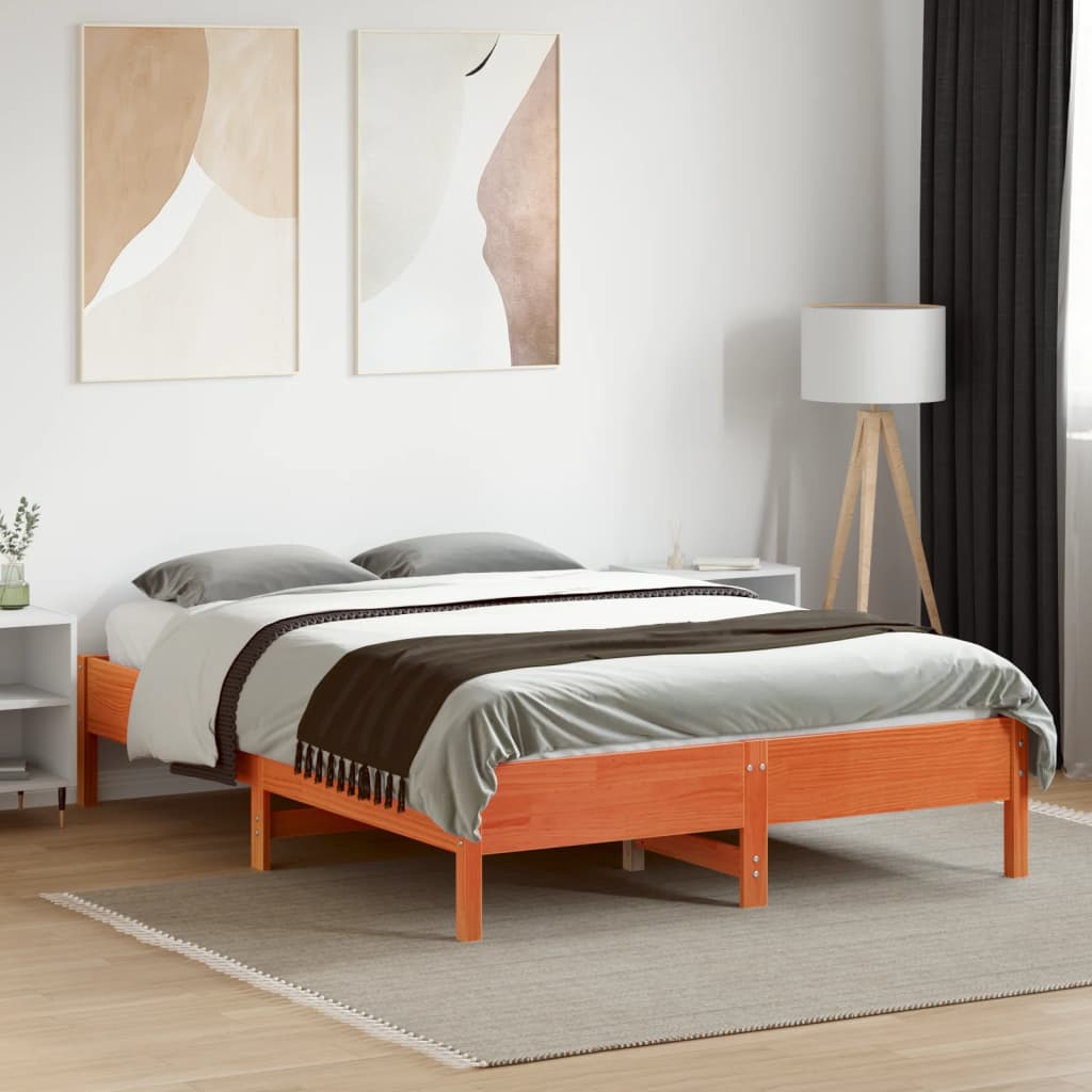 viaszbarna tömör fenyőfa ágy matrac nélkül 135 x 190 cm