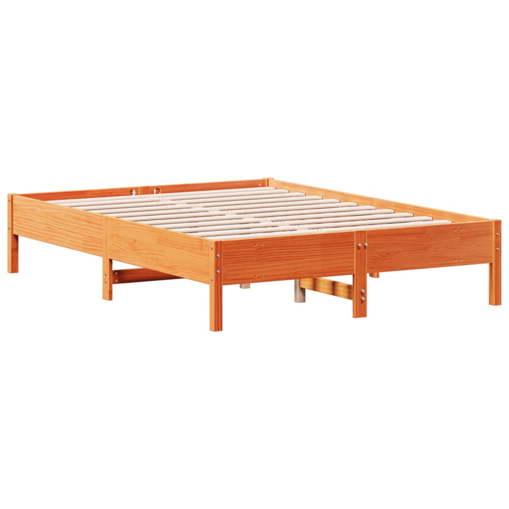 viaszbarna tömör fenyőfa ágy matrac nélkül 135 x 190 cm