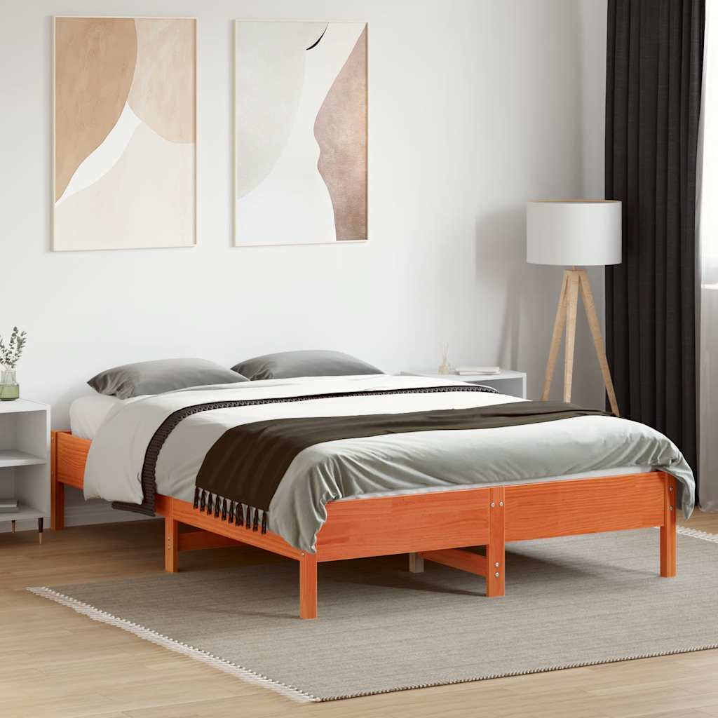 viaszbarna tömör fenyőfa ágy matrac nélkül 120 x 190 cm