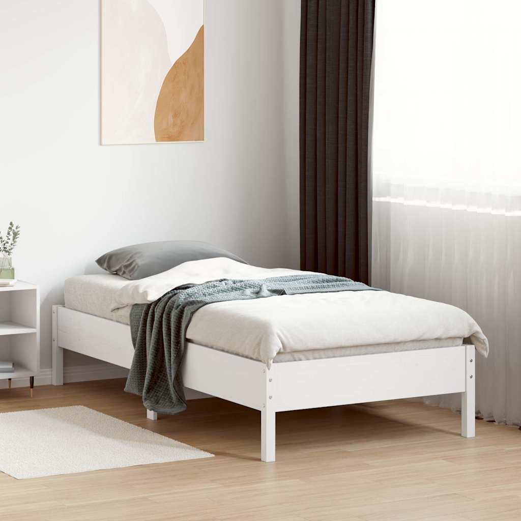 fehér tömör fenyőfa ágy matrac nélkül 75 x 190 cm