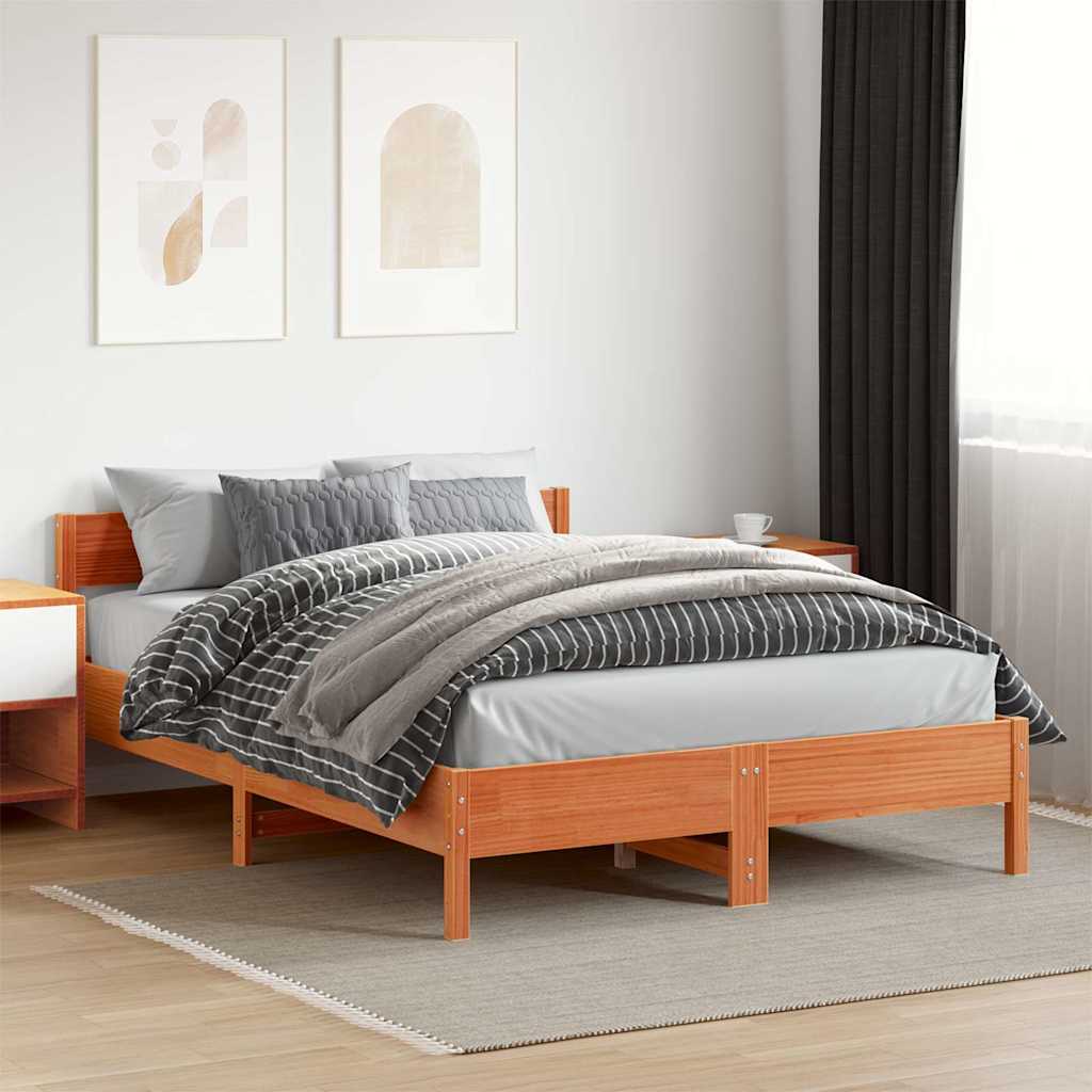 viaszbarna tömör fenyőfa ágy matrac nélkül 150 x 200 cm