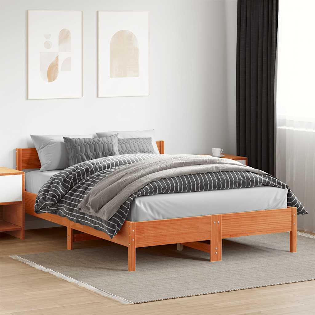 viaszbarna tömör fenyőfa ágy matrac nélkül 120 x 200 cm
