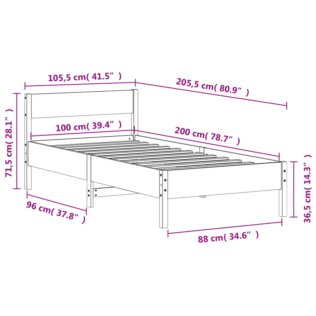 fehér tömör fenyőfa ágy matrac nélkül 100 x 200 cm