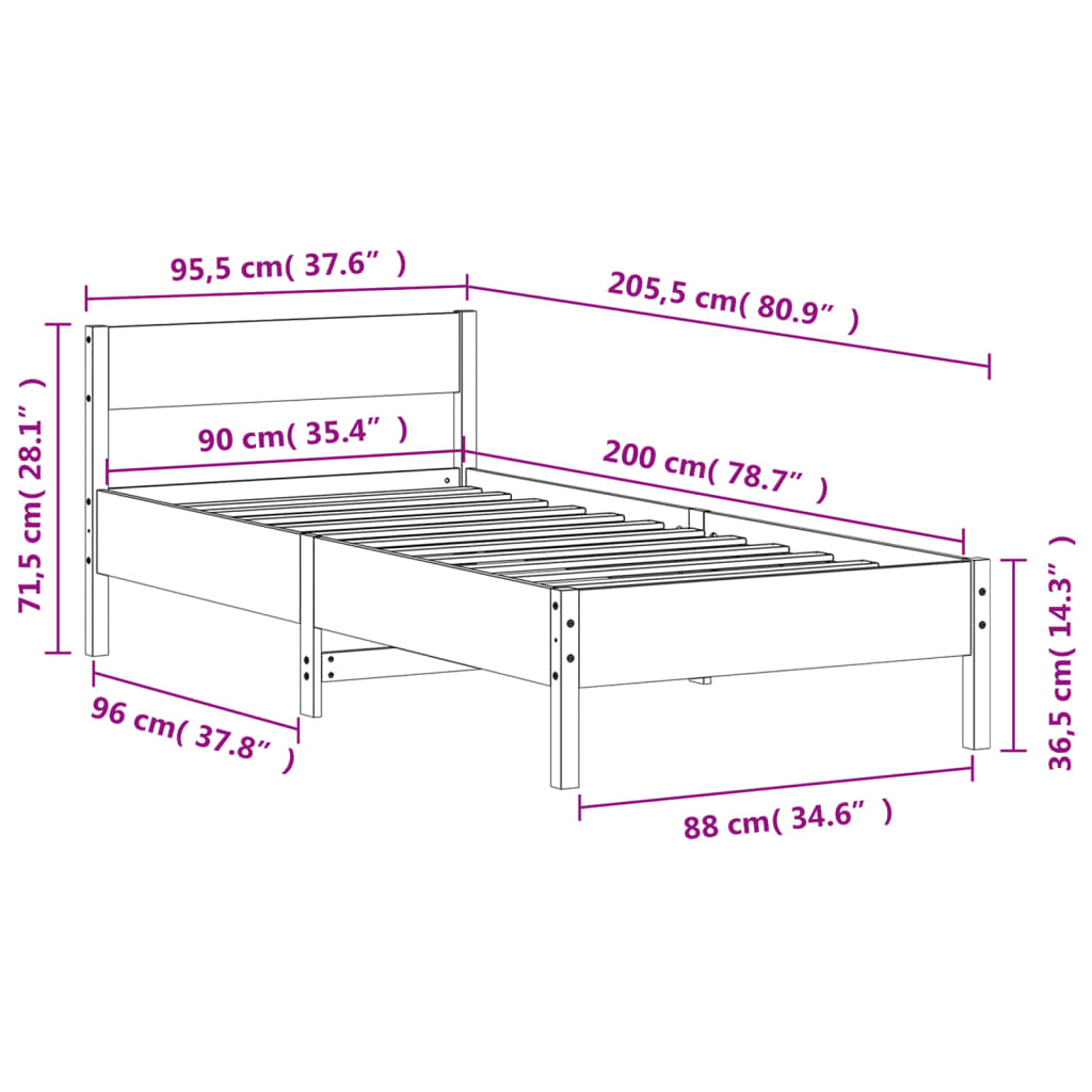 fehér tömör fenyőfa ágy matrac nélkül 90 x 200 cm