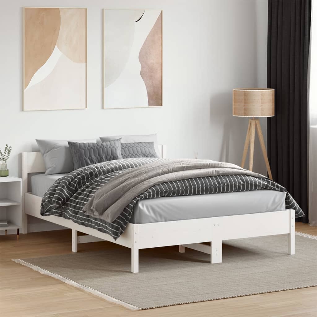 fehér tömör fenyőfa ágy matrac nélkül 140x190 cm