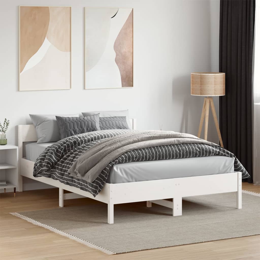 fehér tömör fenyőfa ágy matrac nélkül 135 x 190 cm